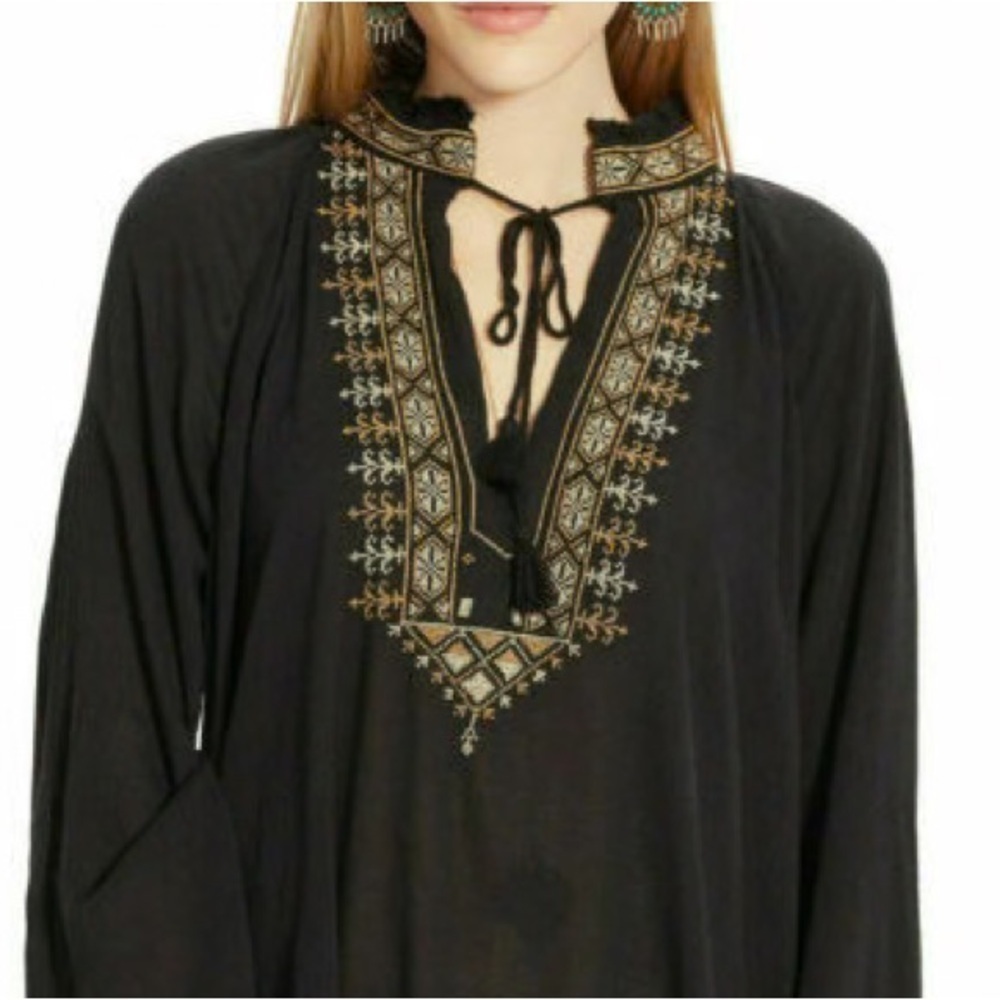 Denim & Supply Ralph Lauren Women's Black Gauzy Embroidered Boho Top SMALL